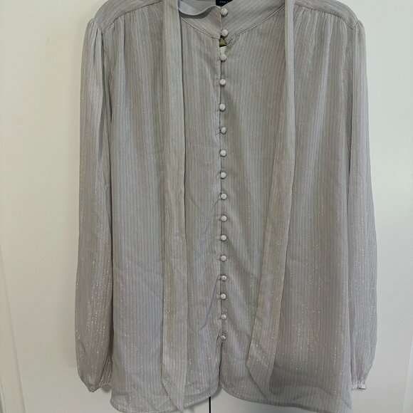Ann Taylor Metallic Dobby Stripe Bow Blouse XL NWT - Picture 3 of 7